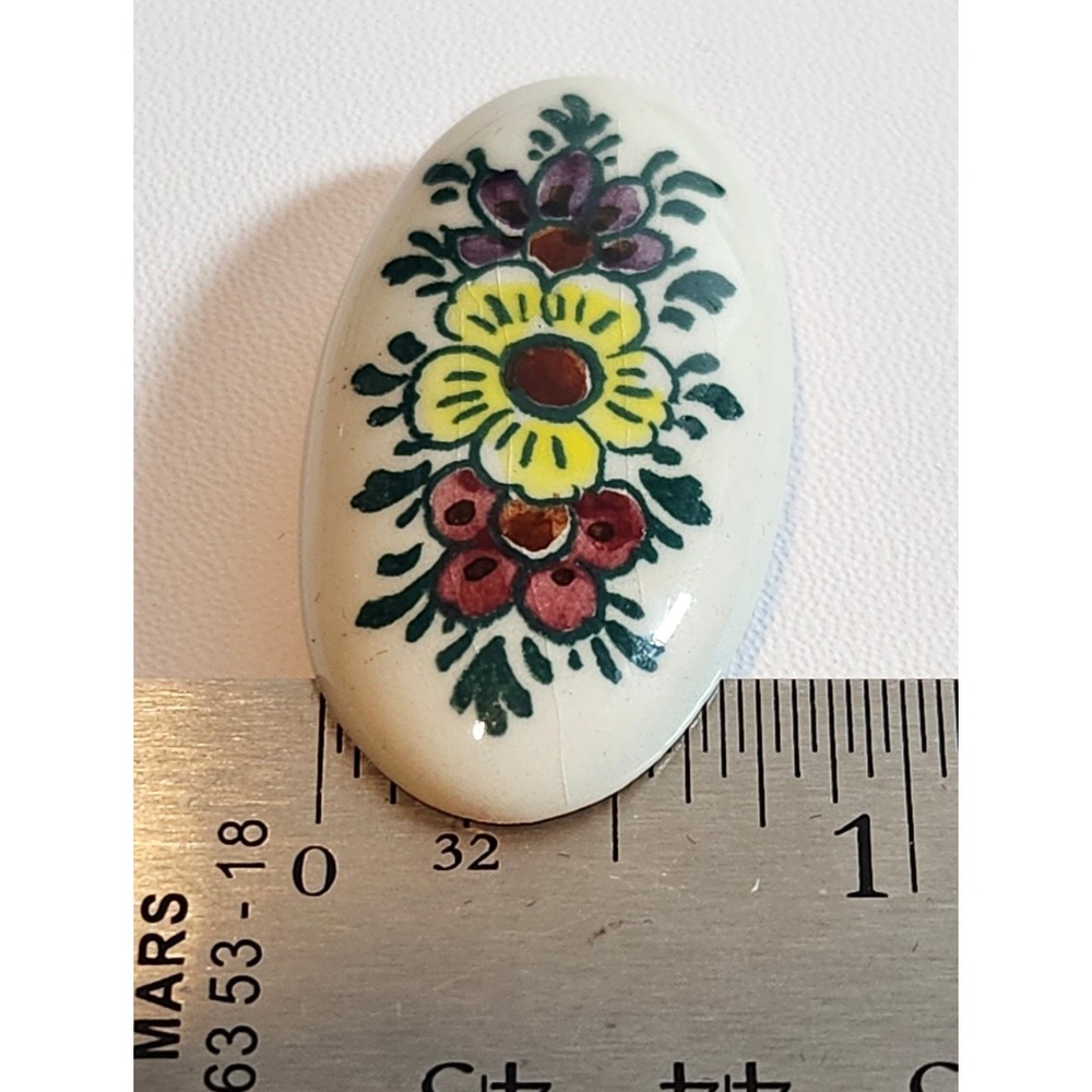 Vintage Porcelain Delft Holland Hand Painted Flower Brooch‎ Pin - Picture 6 of 7